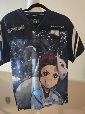 Primitive x Demon Slayer Tanjiro Kamado  NWT Navy Mesh Football Jersey - Sm